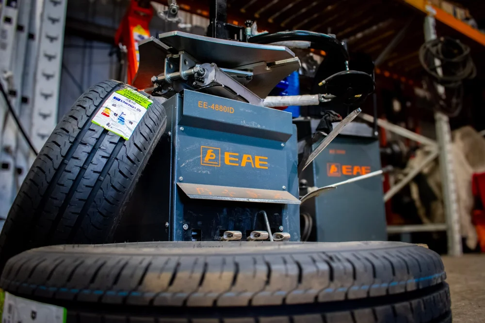 Tyre fitting machine in the Diesel Vehicle Services workshop
